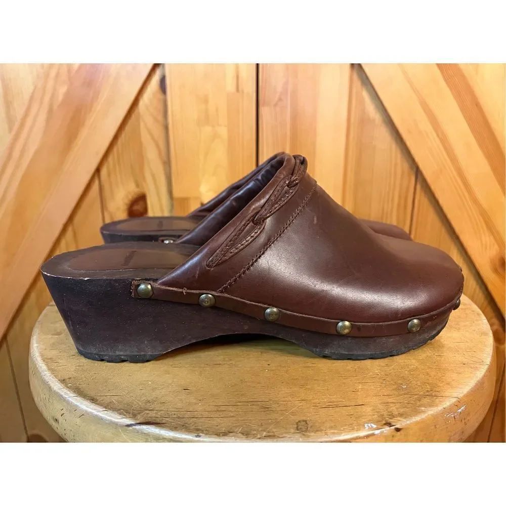 Ruff Hewn Wood Clogs 7M Brown Leather